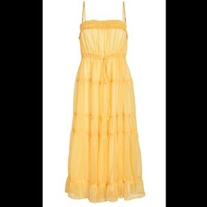 Moon River Midi Yellow Ruffle Dress NWOT